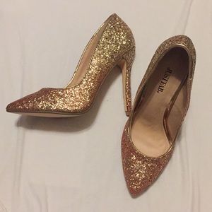 Glittered heels gold fade to rose gold.